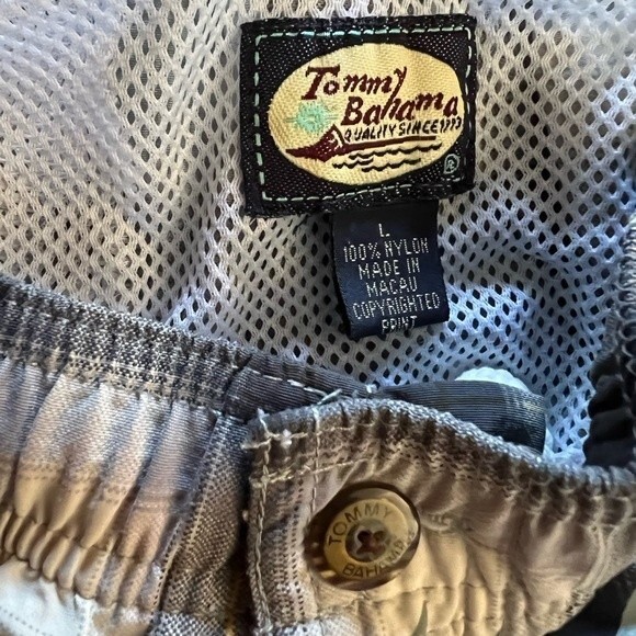 Tommy Bahama Swim Trunks Black White Plaid Large Pineapples Mesh Lining size L - Picture 3 of 8